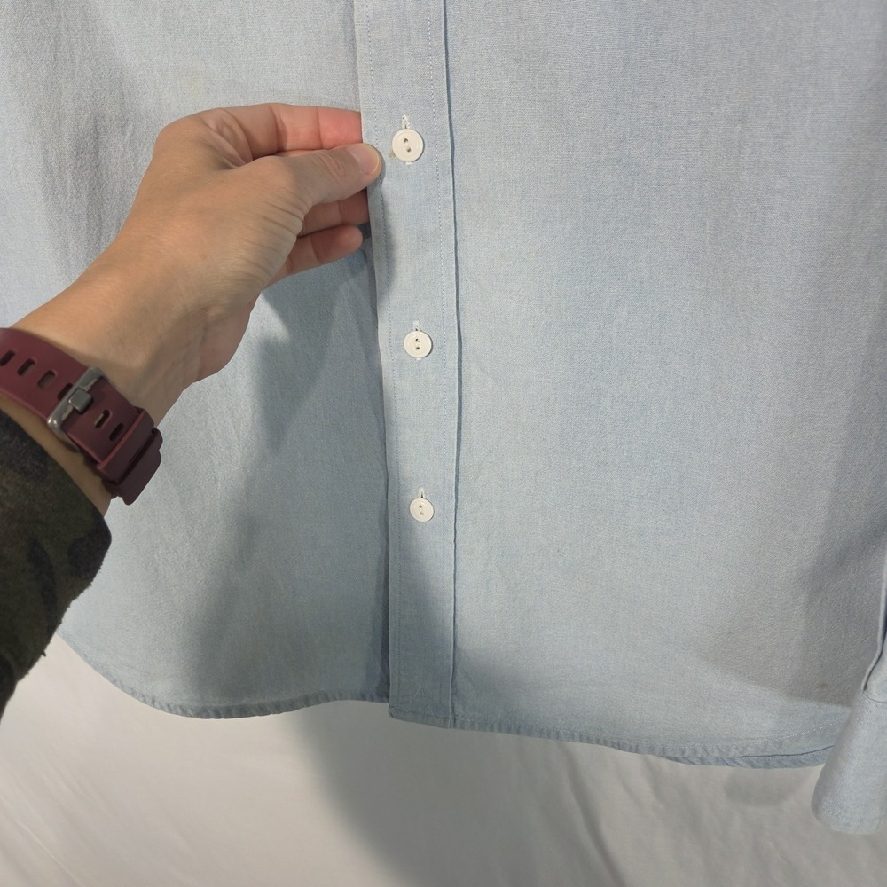 Vintage POLO Sport RALPH LAUREN Shirt Chambray Spell Out USA Flag 90s Blue Large - Picture 7 of 9